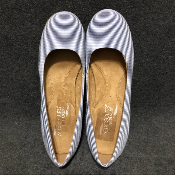 Aerosoles Heelrest Plum Tree Blue White Wedge Shoes Size 6.5 - Picture 5 of 9